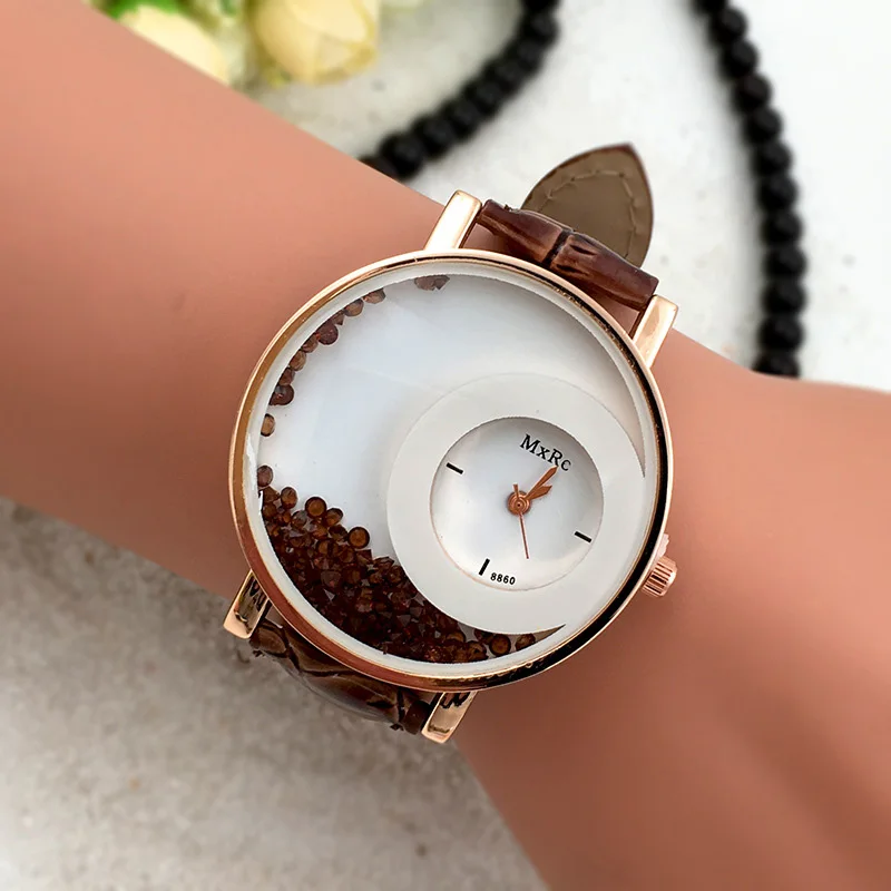 

Fashion Women Quartz Watch Rhinestone Dial PU Leather Strap Wristwatch Jewelry Gifts LL@17