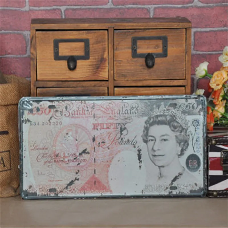 Номерного знака Доллар США & фунт Винтаж металла Оловянная табличка с