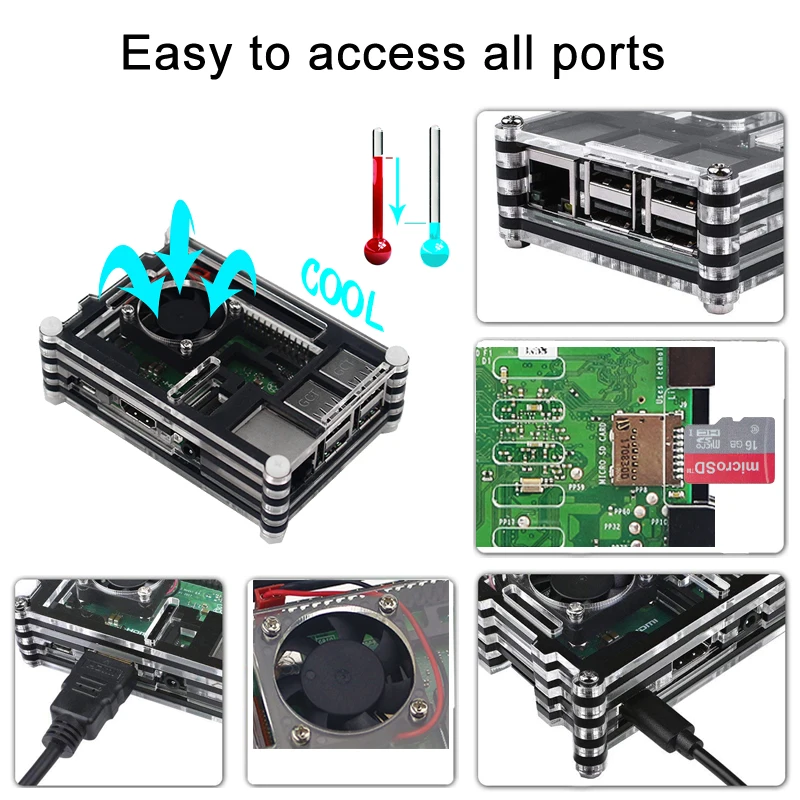 Для Raspberry Pi 3 B Plus kit 9 слоев акриловый чехол+ вентилятор кулер+ USB геймпад+ мощность для Raspberry Pi 3 Model B+ 3B