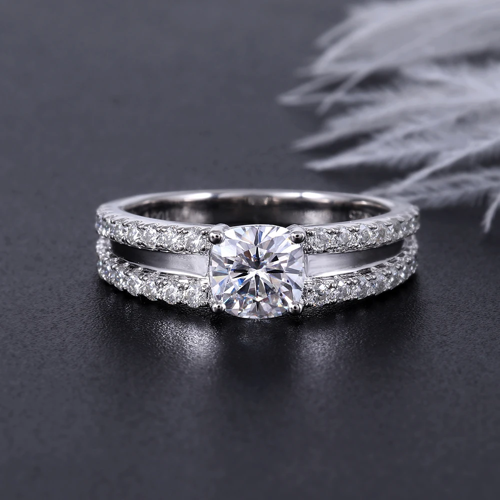 TransGem 14K 585 White Gold Center 1.1ct 6*6mm F Color Cushion Cut Moissanite Engagement Ring with a Split Shank Birthday Gifts | Украшения