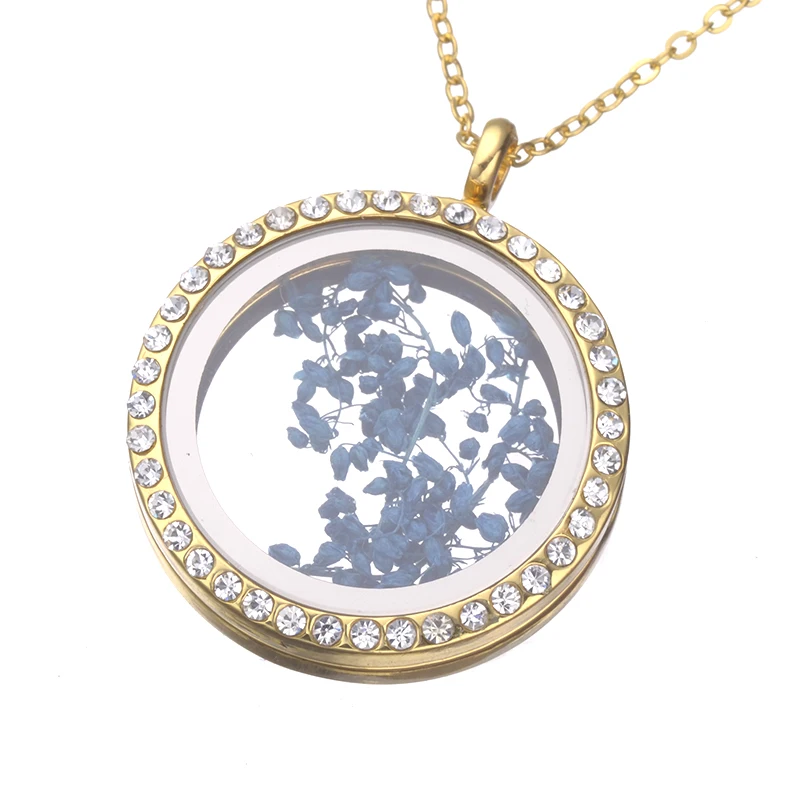 Очаровательное нежное ожерелье круглой формы с плавающим сушеным цветком