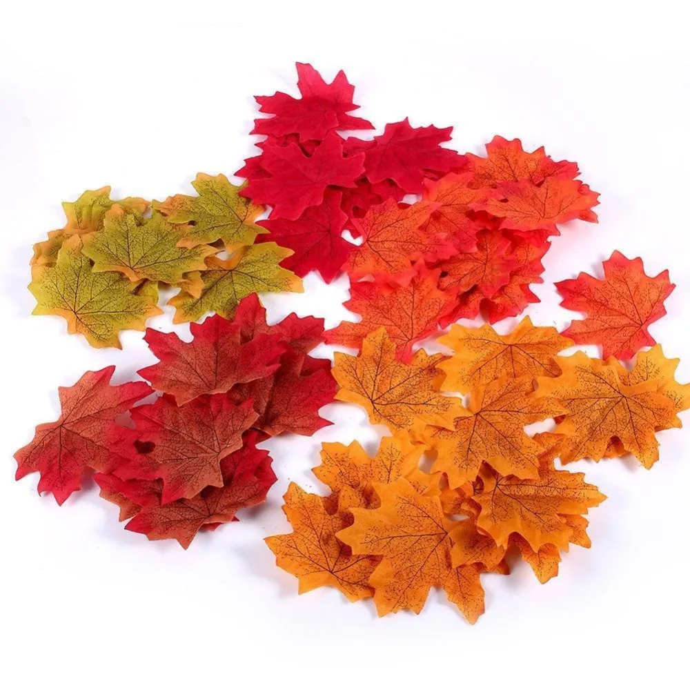 100 шт Ассорти смешанные осенние цветные искусственные кленовые листья для свадеб