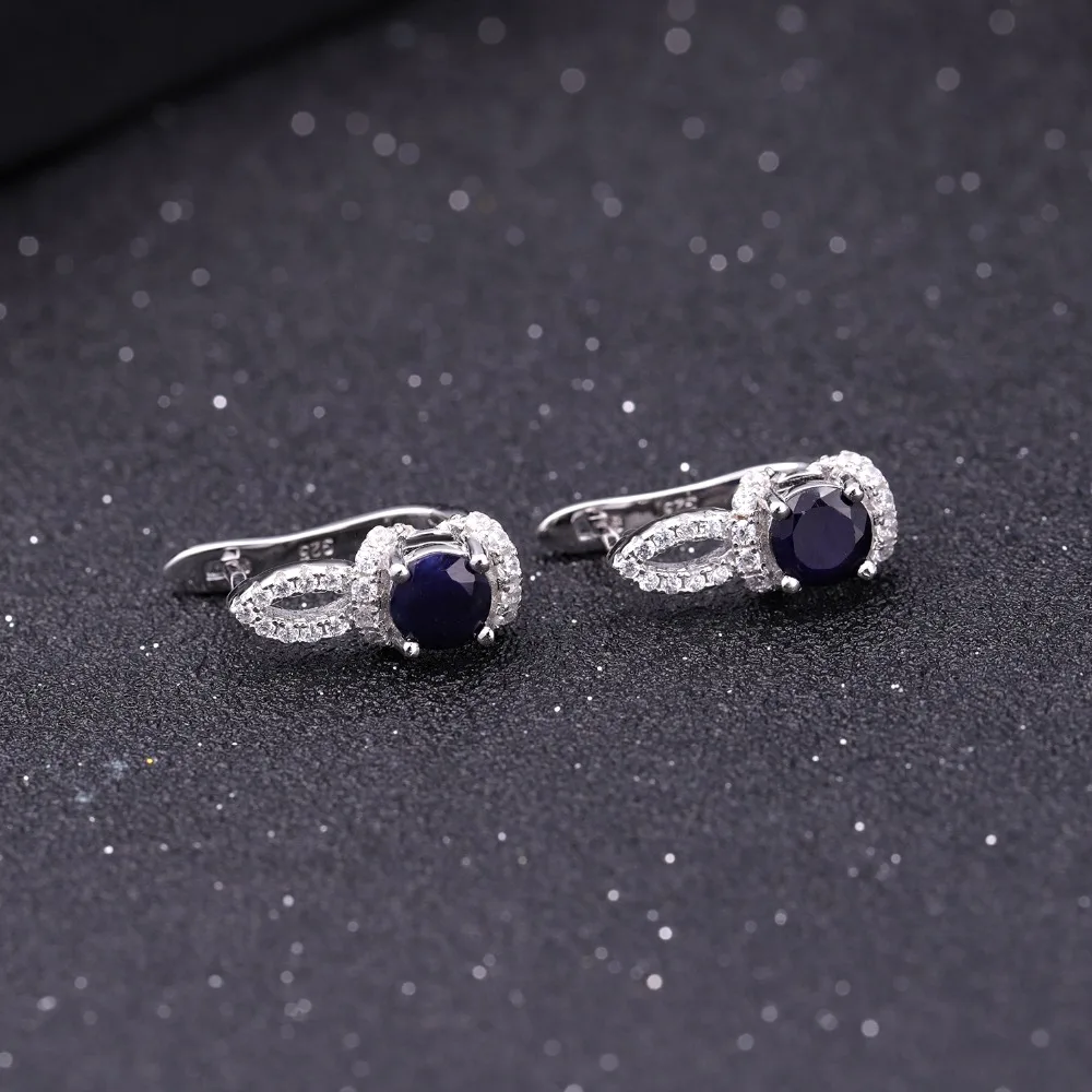 Серьги-гвоздики женские из серебра 925 пробы с натуральным голубым сапфиром