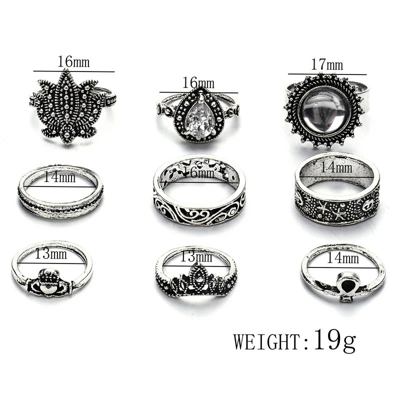 9 шт. винтажные кольца на костяшки лотоса для йоги женщин модные с цветком и