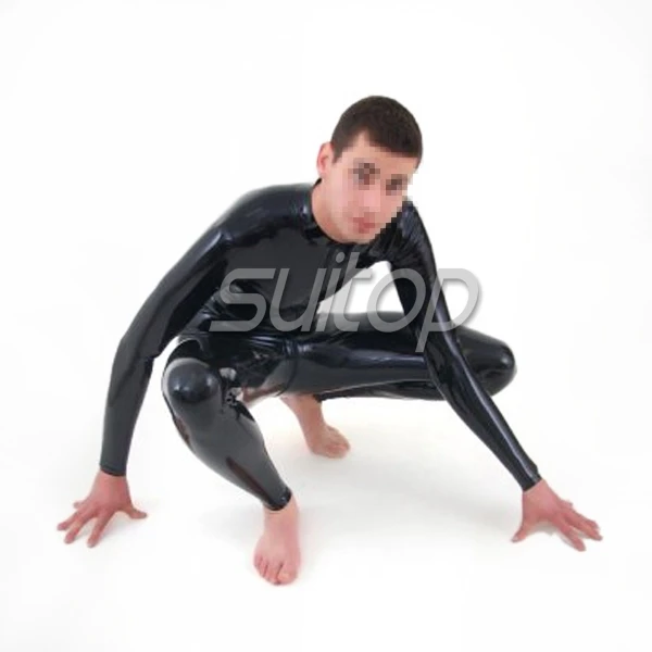 

Suitop Super Value Latex rubber zentai suit rubber latex catsuit for men front zip through crotch