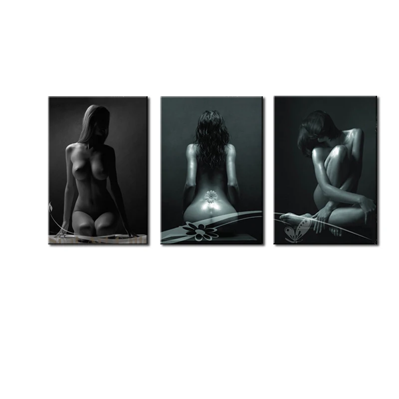 Безрамный 3 панели черный фон для сексуальных женщин ню заднюю картинку холст