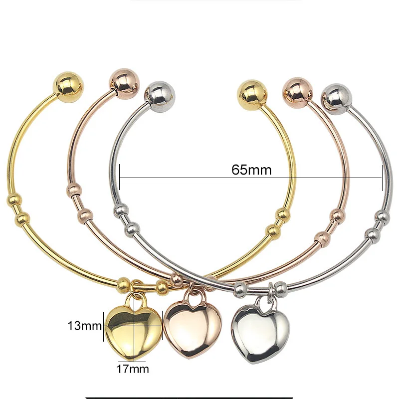 New Bangles design Stainless Steel Yellow Gold Bangle Bracelets Heart Charm Women Costume Jewellery High Quality|yellow gold bangle|design