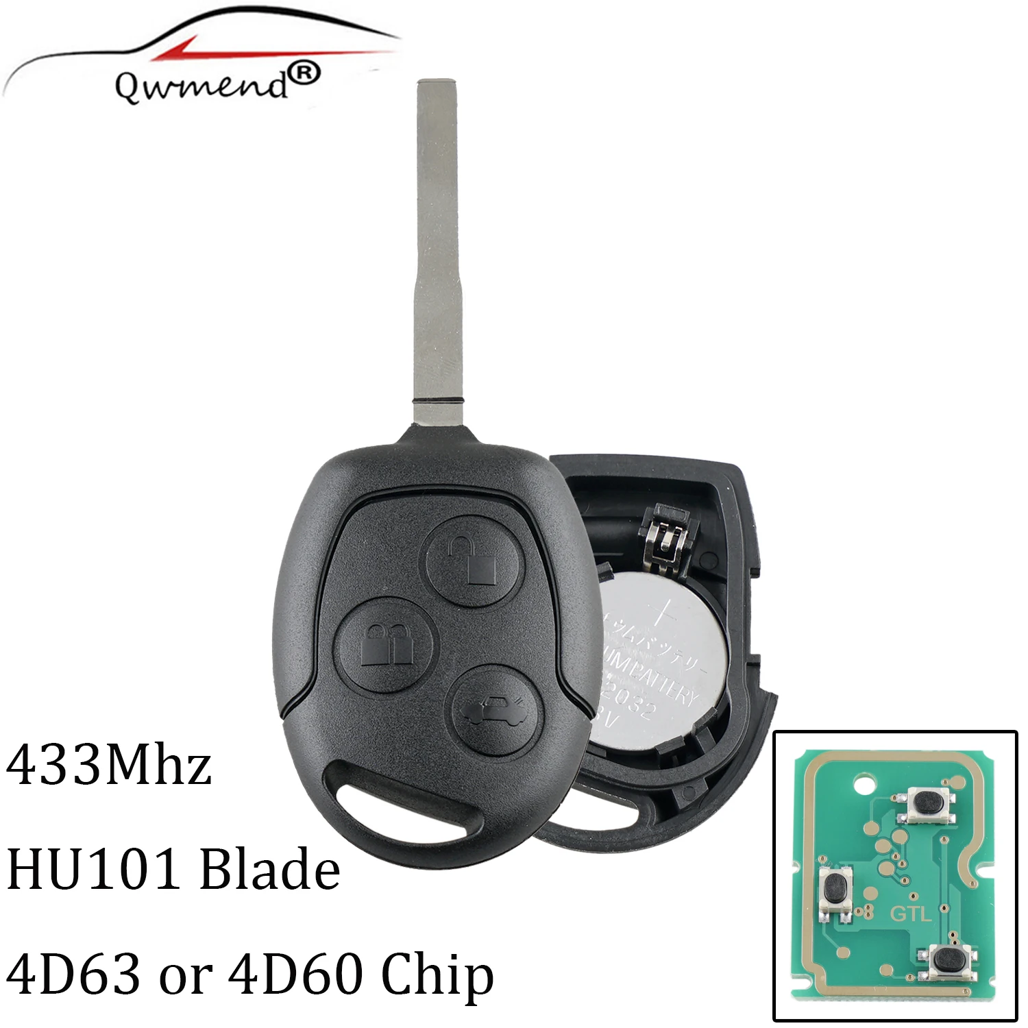 3 кнопки дистанционный Автомобильный ключ для Ford Focus Fiesta Fusion C Max Mondeo Galaxy S 4D63 чип 433