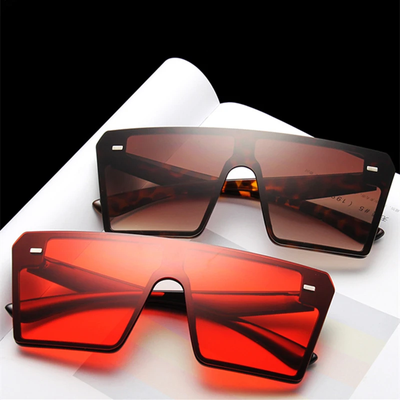 Oversized Square Sunglasses Women 2023 Luxury Brand Fashion Flat Top Red Black Clear Lens One Piece Men Gafas Shade Mirror UV400 images - 6