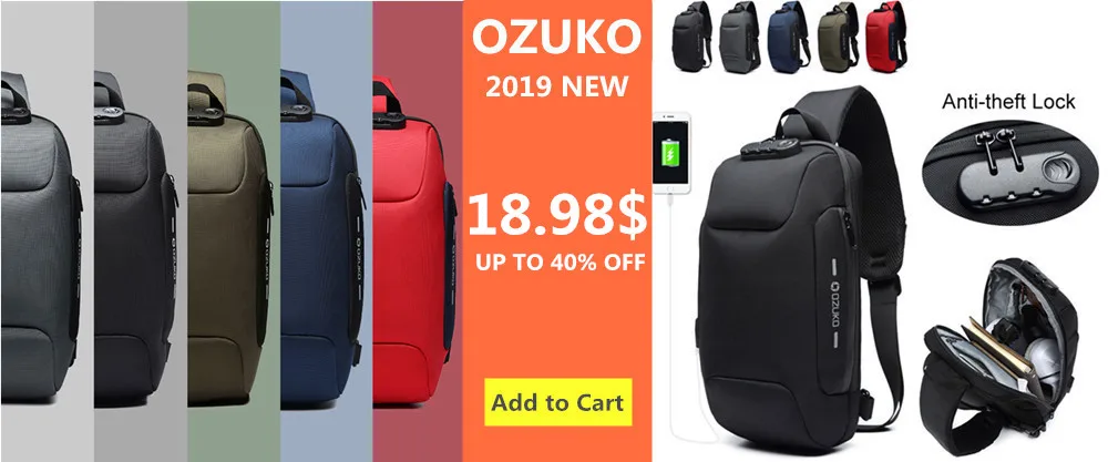 OZUKO Multifunction Shoulder Crossbody Bag Waterproof Messenger Bags Chest Pack Men Fashion Male Chest Bags USB Charging Travel