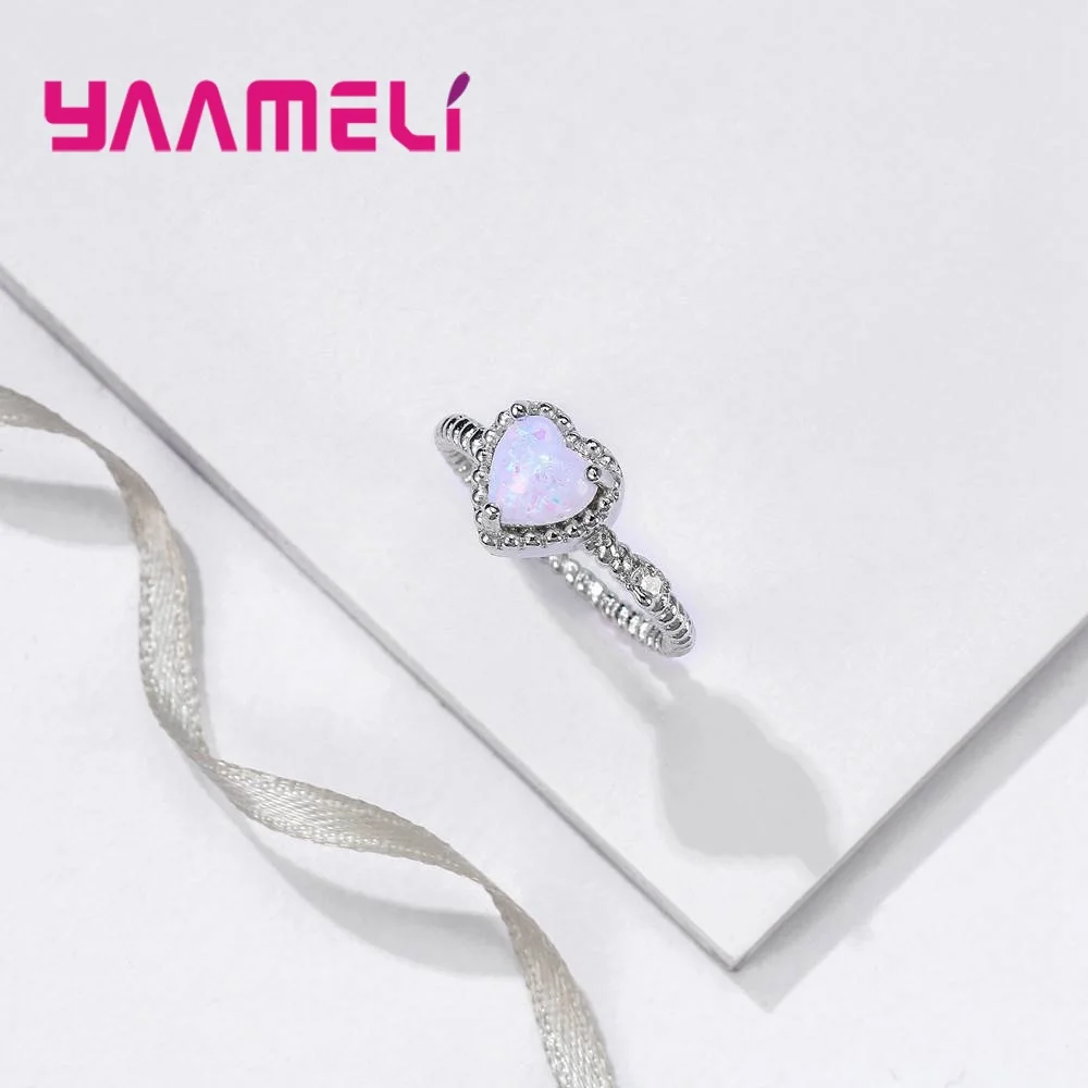 Lovely White Opal Beautiful Heart Queen Temperament Ring For Women Girls 925 Sterling Silver Finger fashion Rings | Украшения и