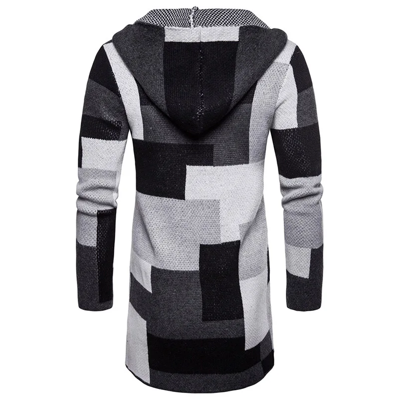 Male Autumn Winter Hooded Coat Knitted Jacket Middle-long Sweater Mens Patchwork Cardigans yw239 |