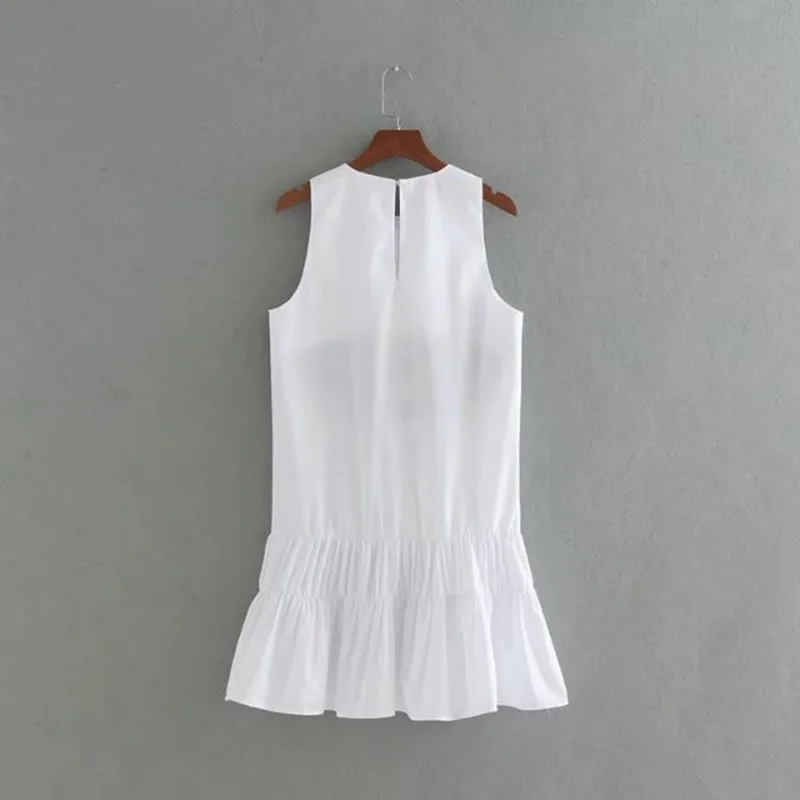 Для женщин летнее платье Вышивка без рукавов и подола оборками Свободные