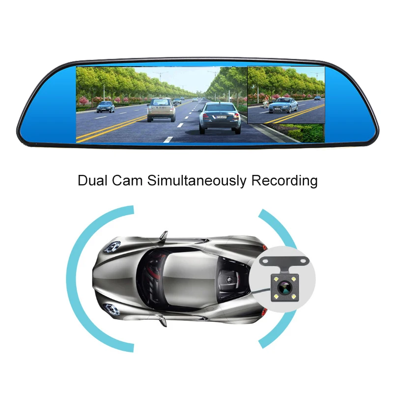 Full HD 1080P 7 Inch IPS Touch Screen Dual Lens Car Camera Rearview Mirror Auto DVR Dash Cam Video Night Vision WDR Imaging | Автомобили и