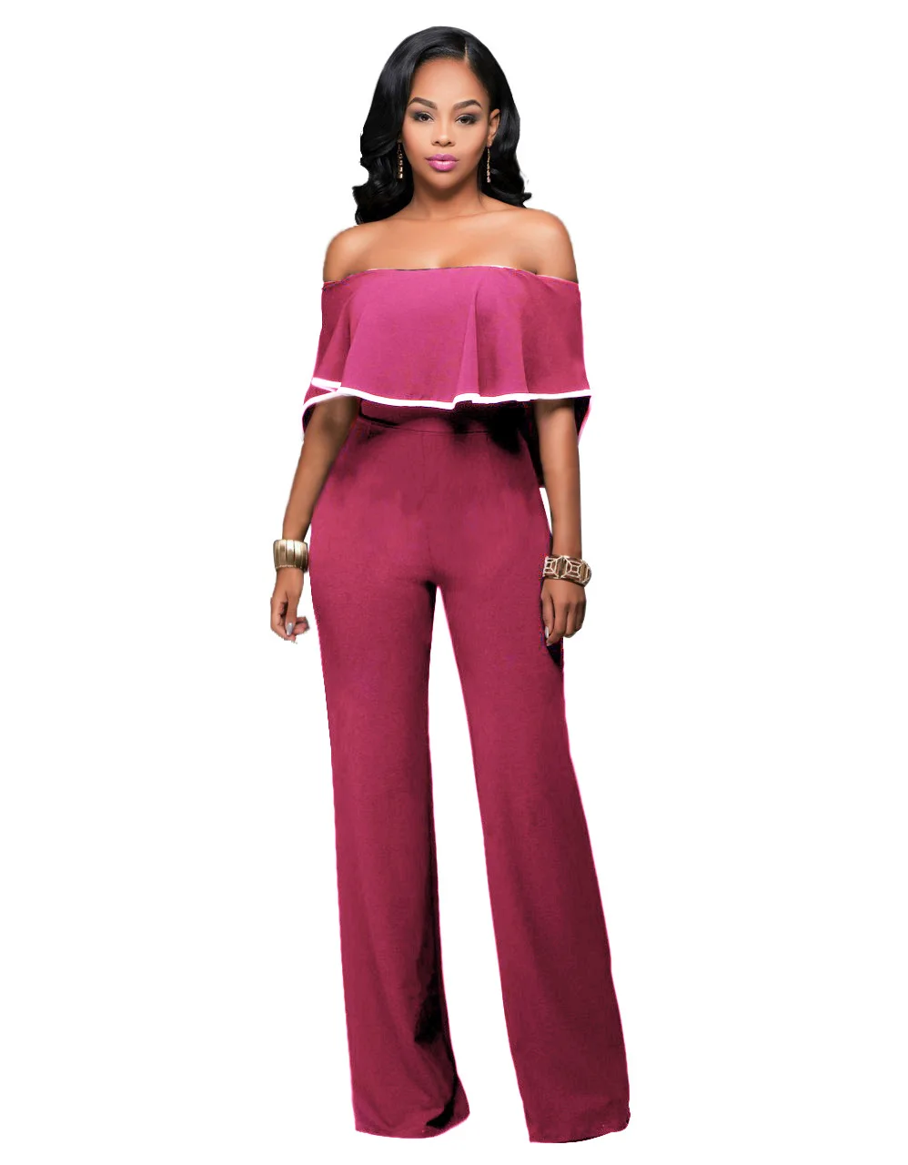 

Summer Black Jumpsuit Women Strapless Off Shoulder Sexy Ruffles Rompers Casual Long Pants Back Zipper Rompers Womens Jumpsuit