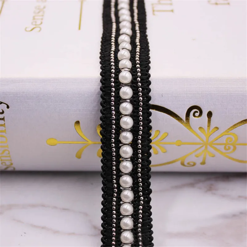 1yard Black and White Pearl Beaded Embroidered Lace Trim Ribbon Fabric Handmade DIY Costume Dress Sewing Supplies Craft 2cm wide | Дом и сад