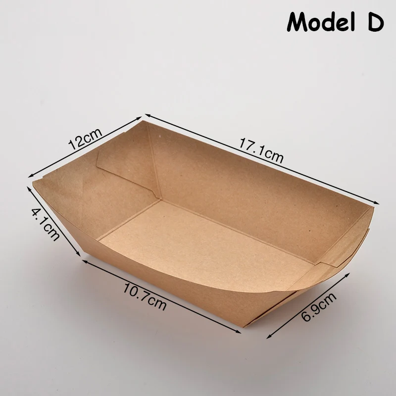 Model D Коробка для фаст-фуда, одноразовая коробка, чехол из крафт-бумаги, поднос для еды, класс еды, жареная курица, картошка фри, коробка, водонепроницаемая и антимасляная 100 шт - Цвет: Model D