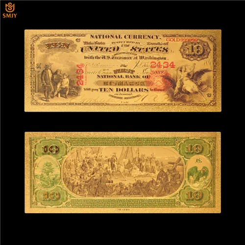 1875 США сувенир Золотая банкнота$1000 доллар цвет Позолоченные деньги бумажная банкнота для сбора - Цвет: 10 Dollar(1875)