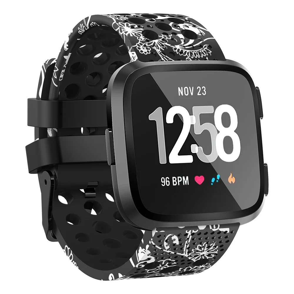 Черный цветок для Fitbit Versa полос, силиконовый сменный ремешок для спортивных часов с металлической пряжкой Для Fitbit Versa