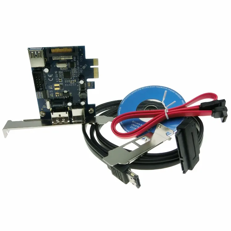 ARUENTEX 2x USB3.0 Мощность eSATA PCIe карты 9pin USB PCI e адаптер конвертер с SATA разъем PCIN0304|card