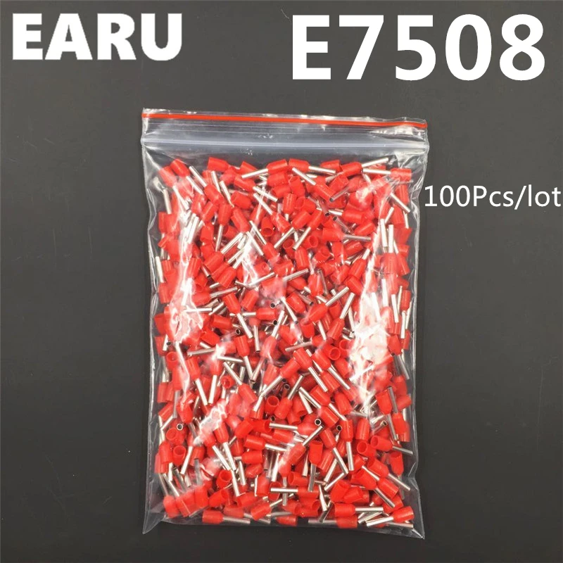

100Pc E7508 Tube Insulating Insulated Terminal 0.75MM2 20AWG Cable Wire Connector Insulating Crimp E Black Yellow Blue Red Green
