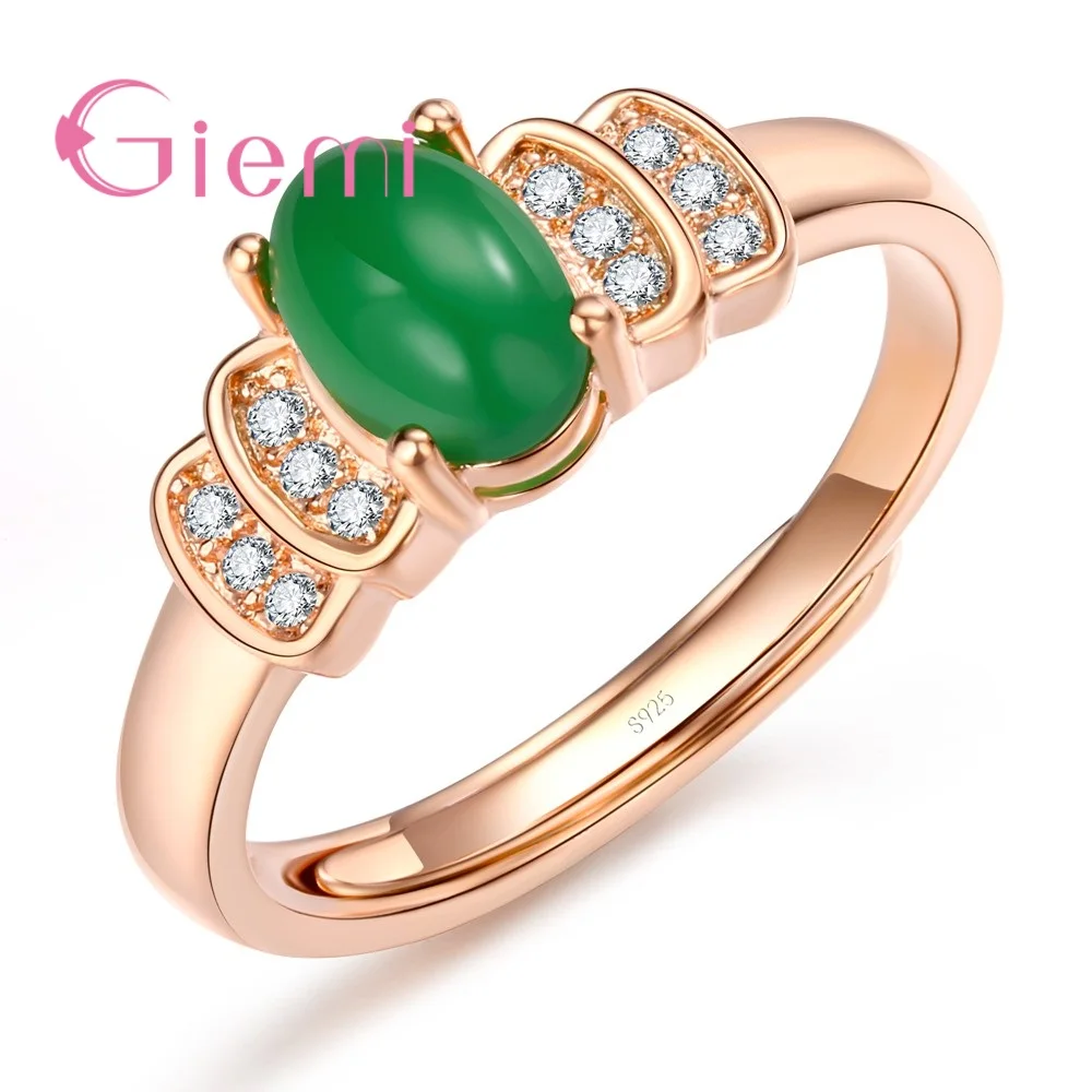 

New Arrival Fashion Women Lady Rose Gold Sliver Color Open Ring With Green Oval Cubic Zirconia Party Wedding Jewelry