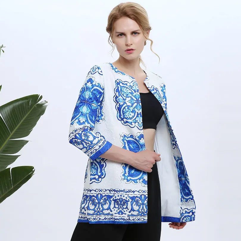 Женский тренчкот с цветочным принтом синий длинный осенний | Женская одежда