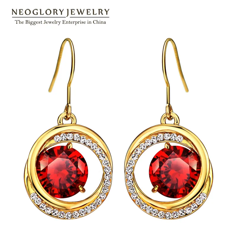 Neoglory ювелирный светильник желтое золото красный циркон висячие серьги для