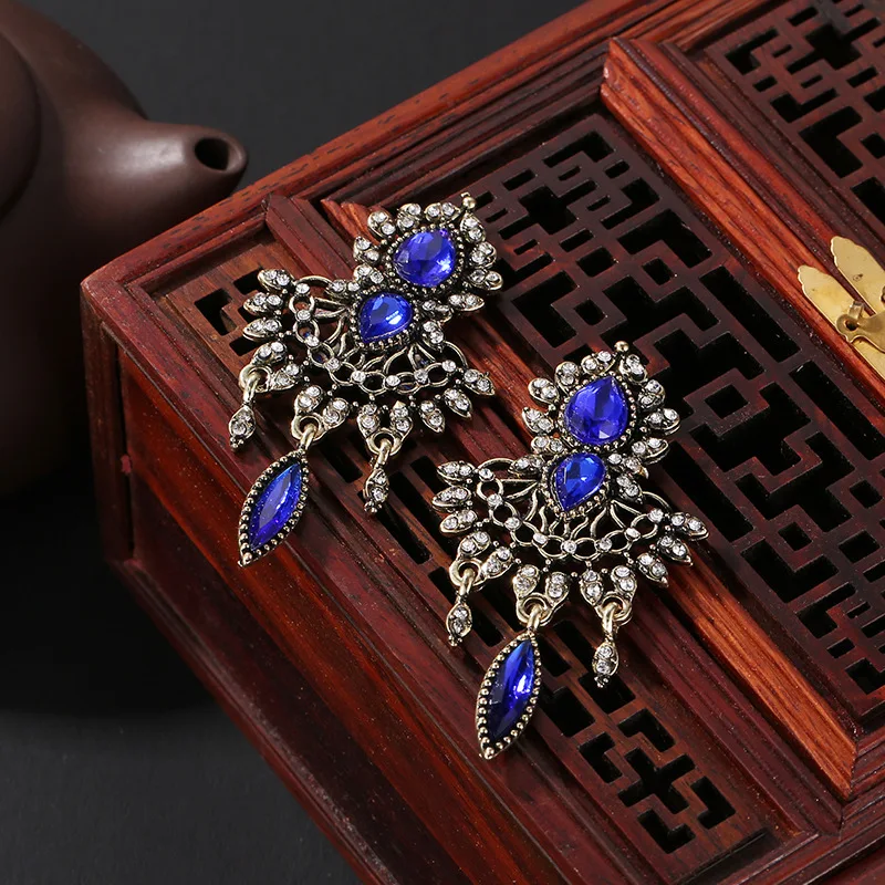 Женские Винтажные висячие серьги с черным кристаллом элегантные длинные