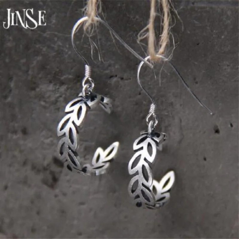 

JINSE fashion S925 sterling silver olive branch earrings cute sterling silver jewelry plant olive branch earrings female