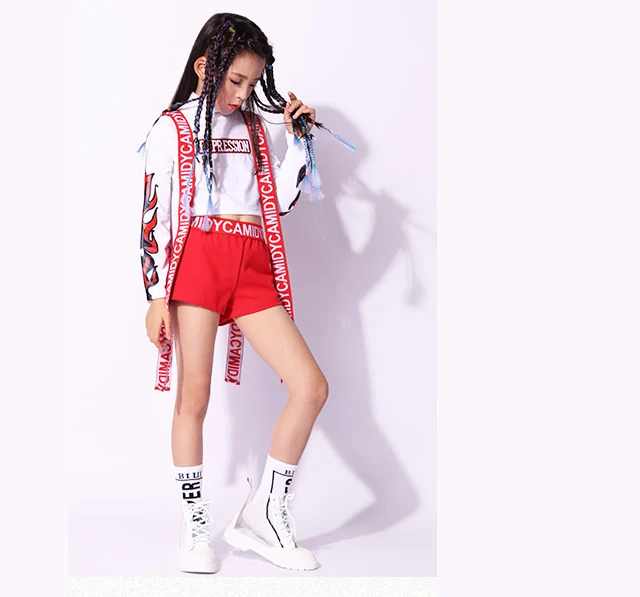 Red Kids Children Hip Hop Dance Costume Sparkly Stage Jazz Costumes Suit Girls Crop Top and Pants Street Boys Cloth | Детская одежда и