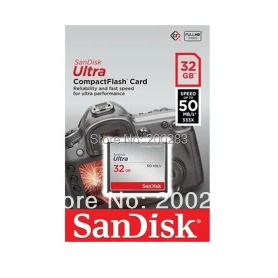 Sandisk ультра CompactFlash память карта быстрая скорость 333 X 50 MB / s CF DSLR и HD видеокамера 32 G |