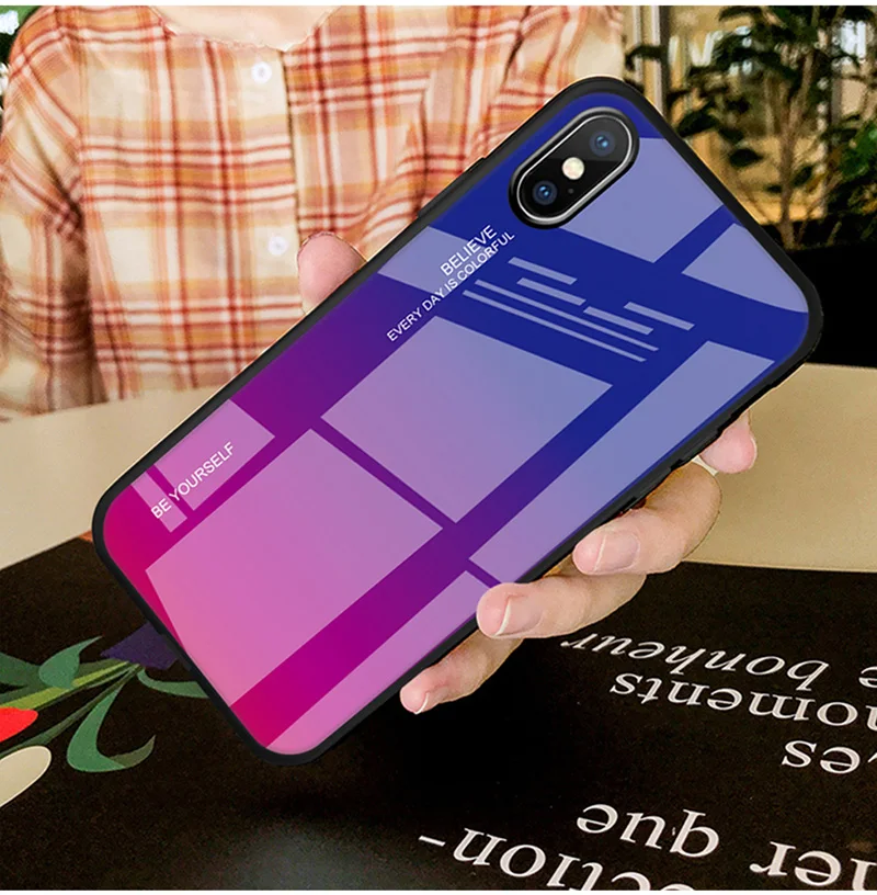 Роскошный градиентный чехол из закаленного стекла для iPhone XS Max XR X Coque 7 8 Plus 6 S 6 S 6Plus 6splus 7Plus 8 Plus чехол для телефона Funda