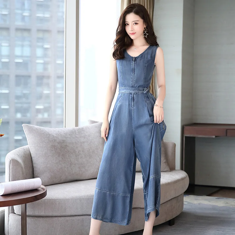 Лето 2017 корейский стиль без рукавов Свободные потертые джинсы спортивный костюм