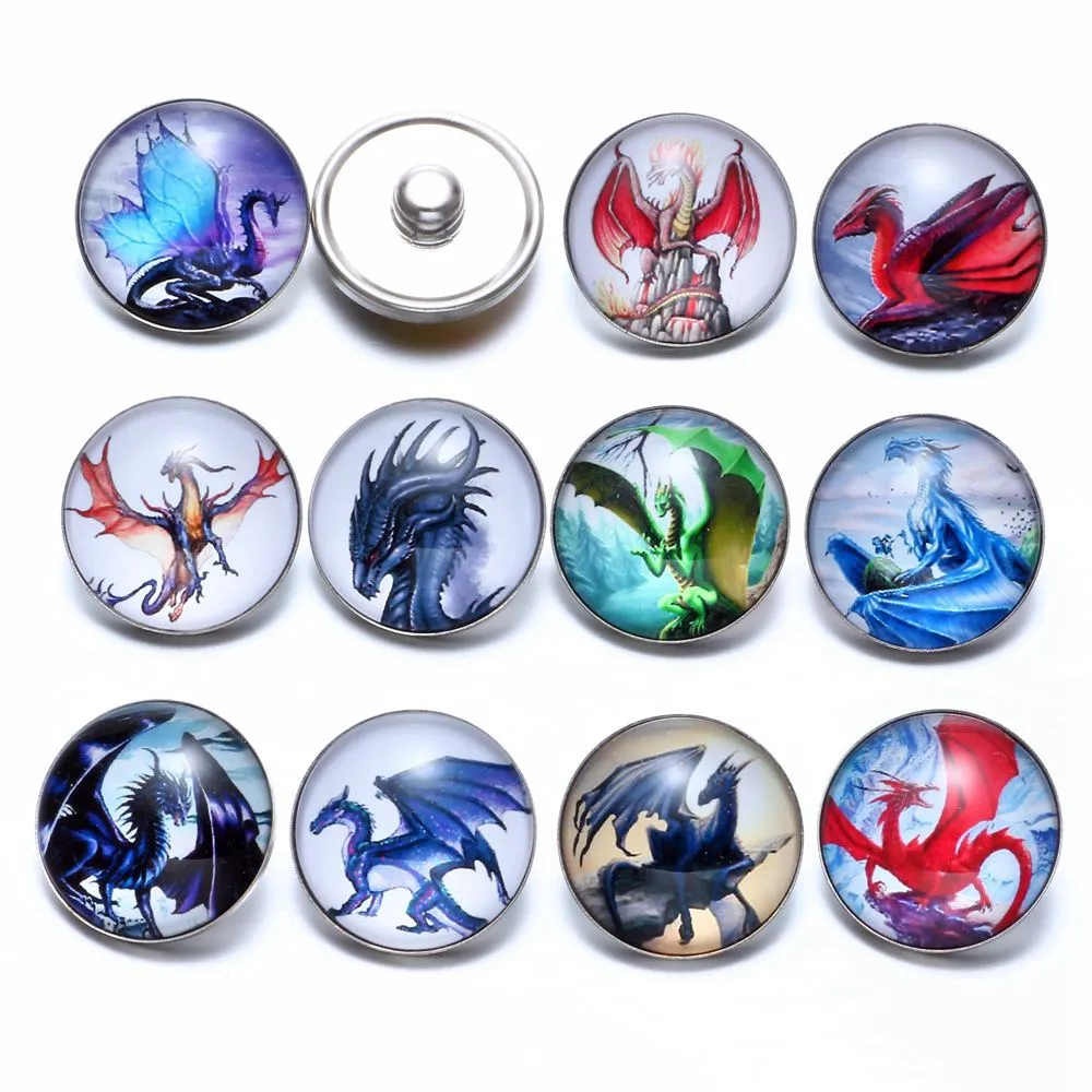 12 шт./лот дракон темы Стекло Талисманы 18 мм кнопки украшения для щелкает браслет