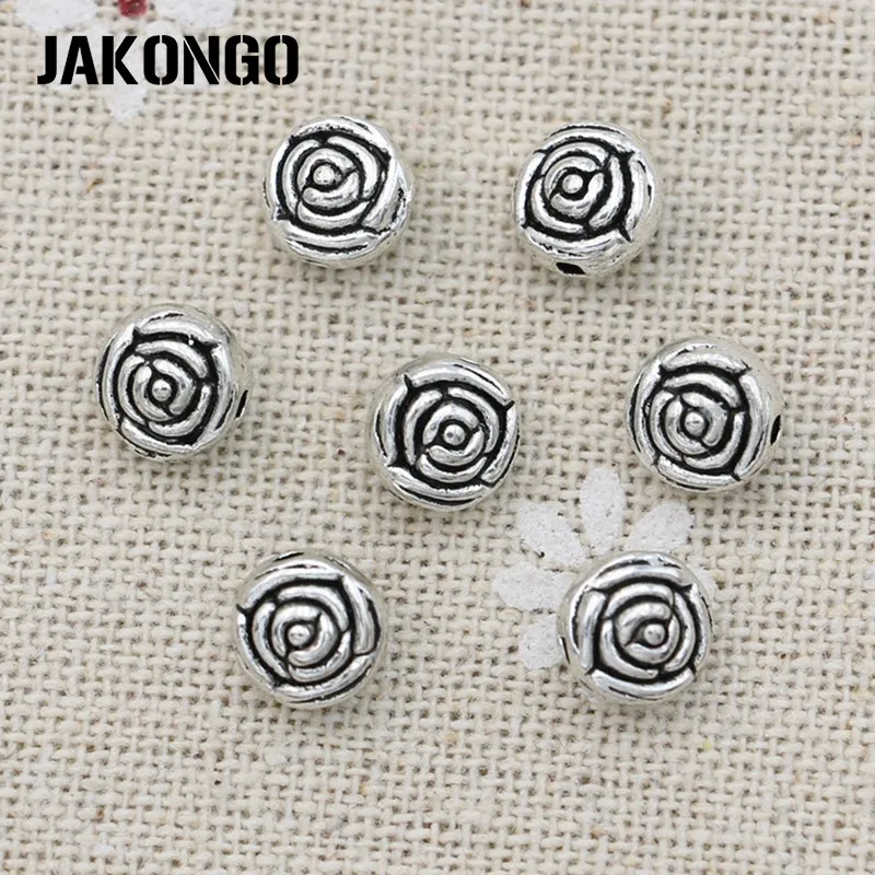 JAKONGO Rose Flower Spacer Beads Antique Silver Plated Loose for Jewelry Making Bracelet DIY Handmade Craft 30PCS | Украшения и