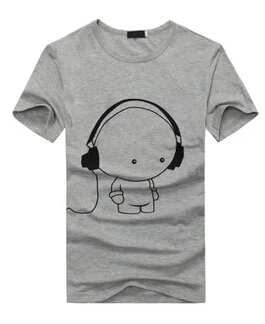 2015 new summer men's short sleeve T shirt slim Korean o neck T-shirt Headphones print plus size M-XXXL black gray white |