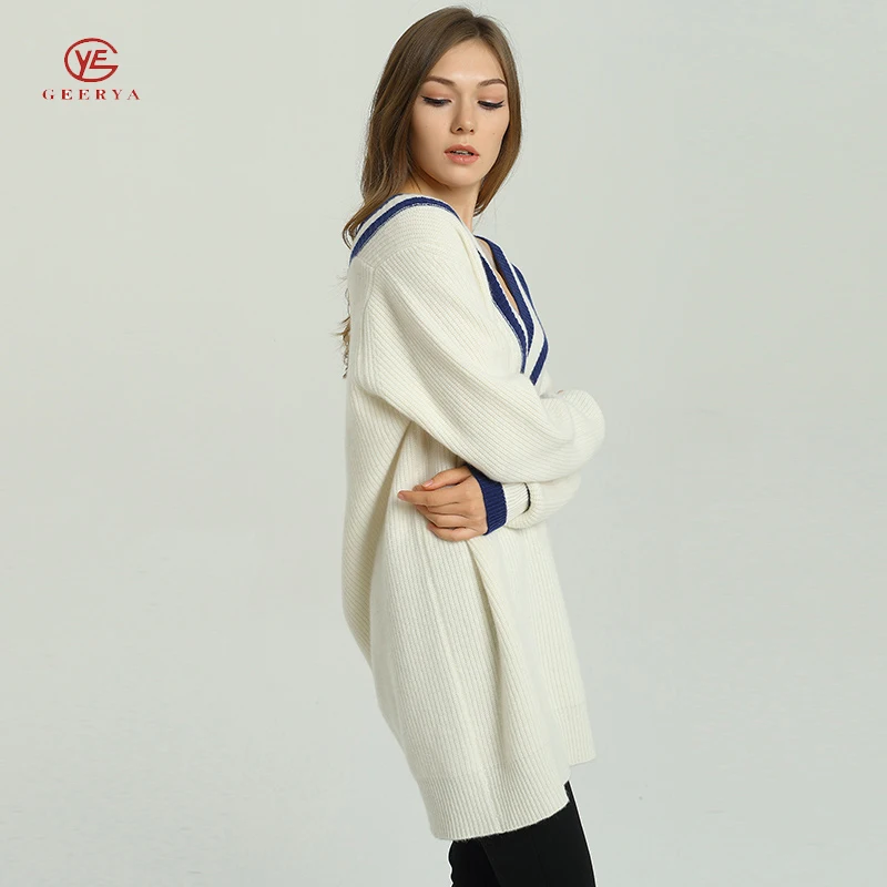 Geerya 2018 New Spring Winter Knitted Sweater Women Loose Style V-Neck Korean Crop Soft Cashmere | Женская одежда