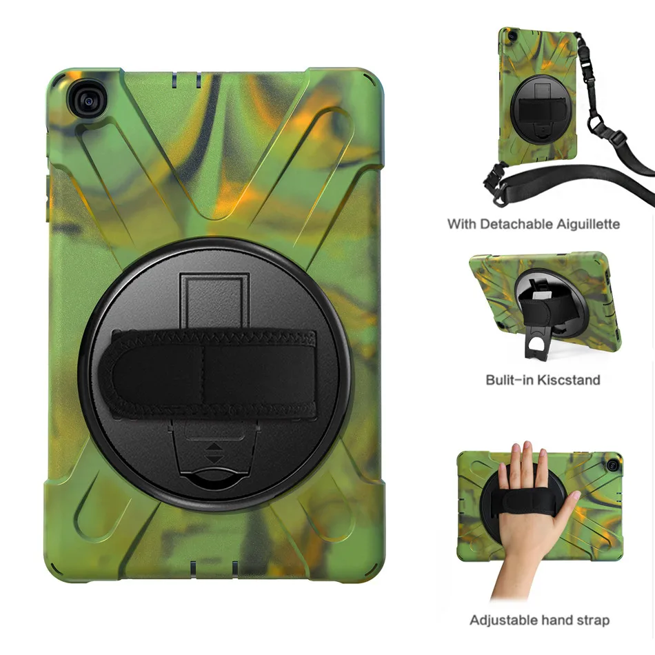 Camouflage Tab A 10,1 T510 сверхпрочный ударопрочный чехол 360 Вращающаяся подставка/рука+ шейный ремешок для samsung Tab A 10,1 SM-T510/T515 - Цвет: Camouflage