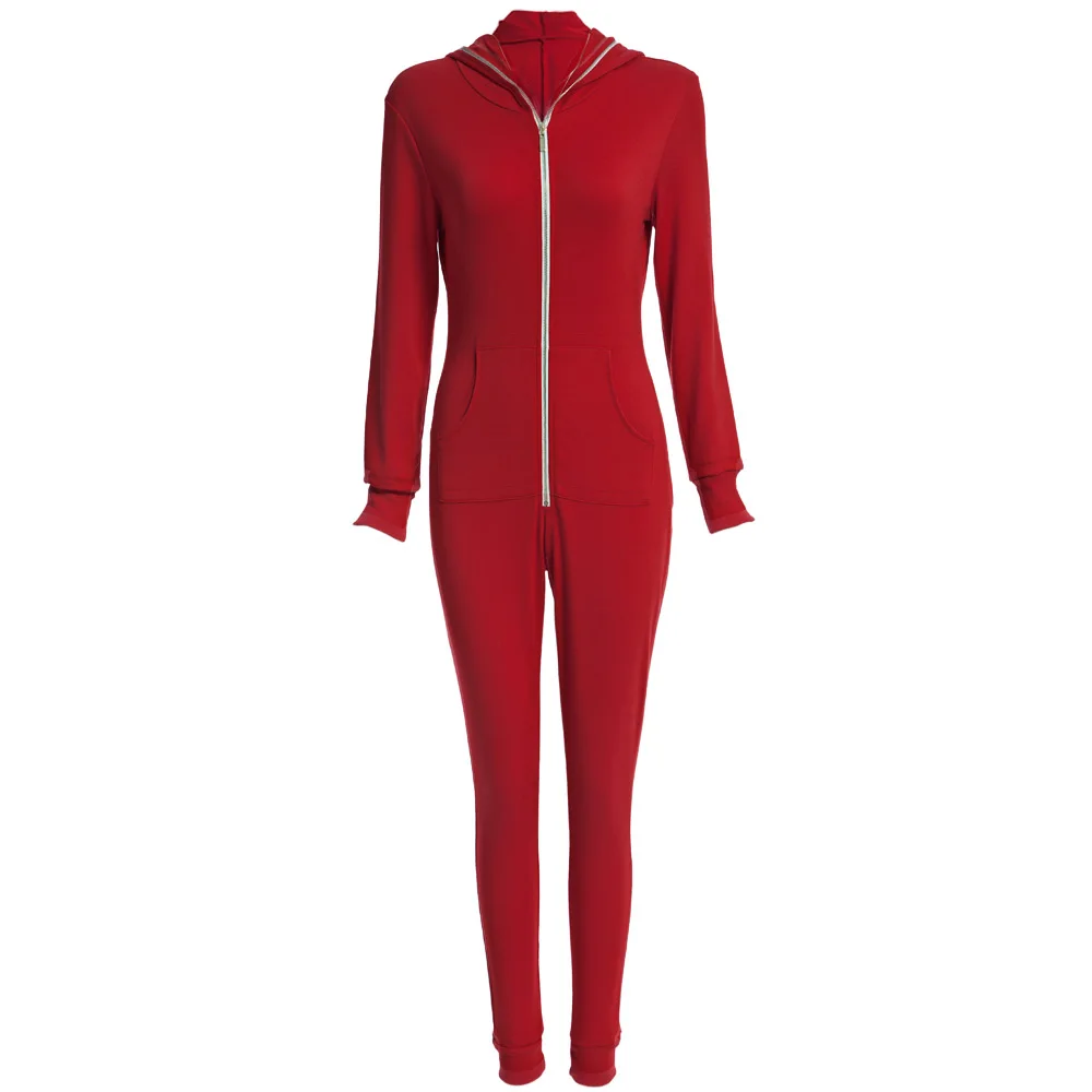 Женский Облегающий комбинезон на молнии с длинным рукавом и капюшоном | Женская