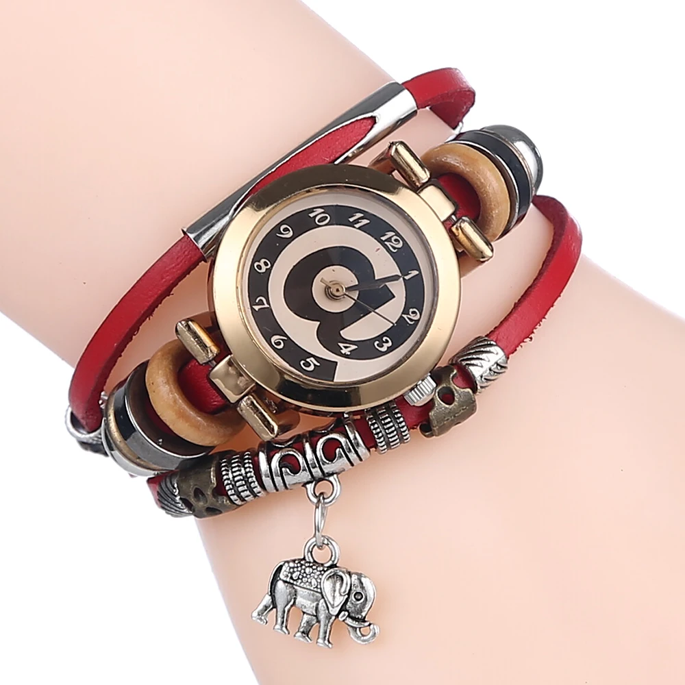 Женские кварцевые часы со слоном и браслетом из нержавеющей стали|charms black|charm