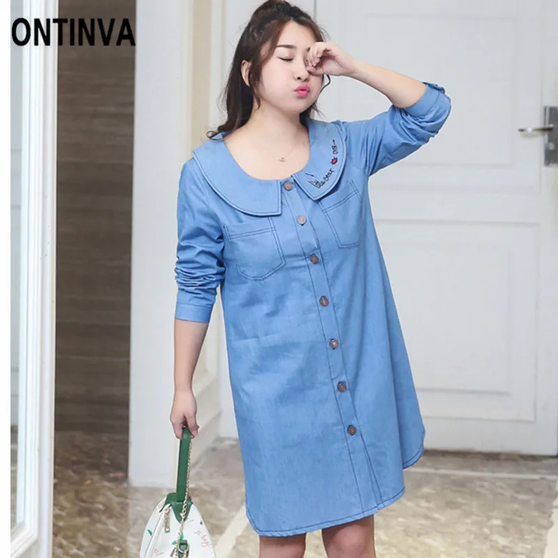 Женское джинсовое мини платье выше размера d элегантное свободное Повседневное с