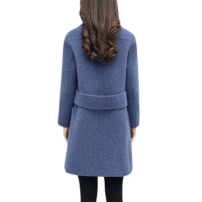

New Woolen coat Women 2018 Spring Autumn Korean Loose Long Wool coats Women's High quality Splice Double-breasted Overcoats A178