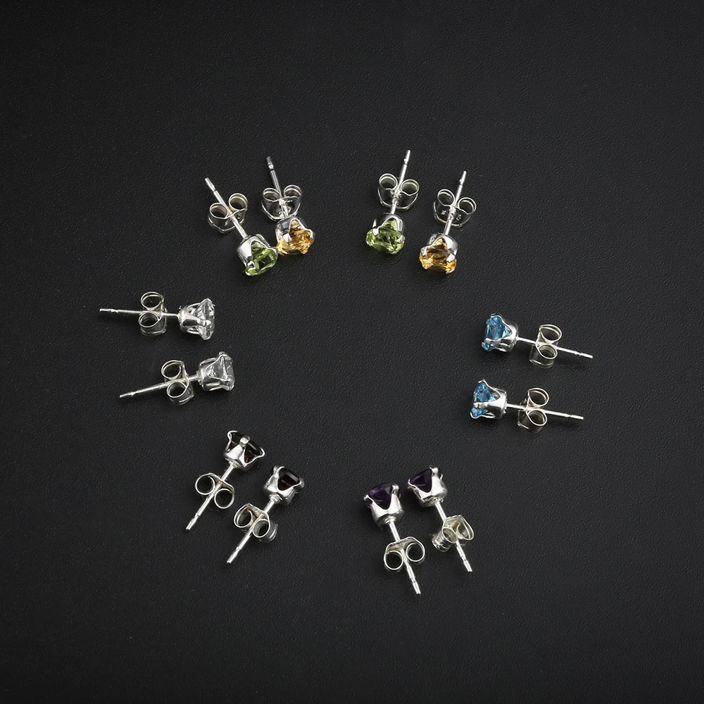 Серьги GemStoneKing 4 мм аметист топаз гранат цитрин шпилька из перидота набор