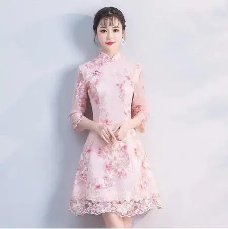 style 1 Размер S-XXL свадебное платье Cheongsam красное китайское традиционное женское элегантное вечернее платье Qipao сексуальное кружевное мини-платье ретро Vestido - Цвет: style 1