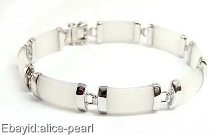 opal New NATURAL Jewelry white stone bracelet 7.5inch/19cm Wedding Girl Woman MEN Quartz jewelry Silver hook gem | Украшения и