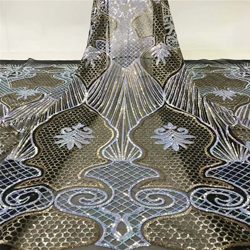 

African Lace Fabric 2019 High Quality Lace Fabrics French Sequins Net Tulle Fabrics Nigerian Laces For Wedding Dresses xb65-2441