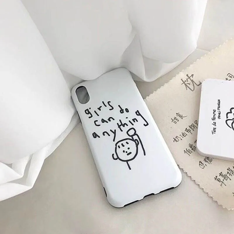 JIBAN Ins Hand-painted English Phone Case for iPhone X iphone 6 6s 6plus 7 8 plus protection Cover Funny Cartoon Soft Capa |