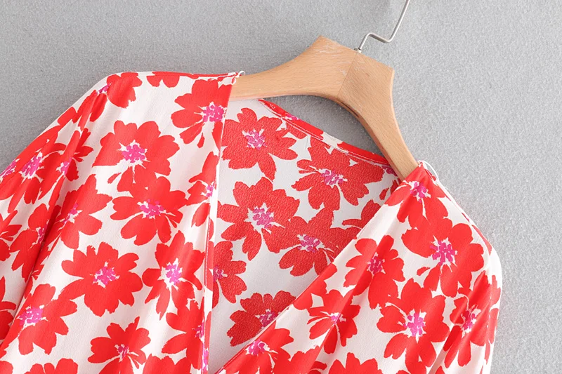 Женская мода перекрестной v шеи милый цветочный принт повседневное кимоно платье