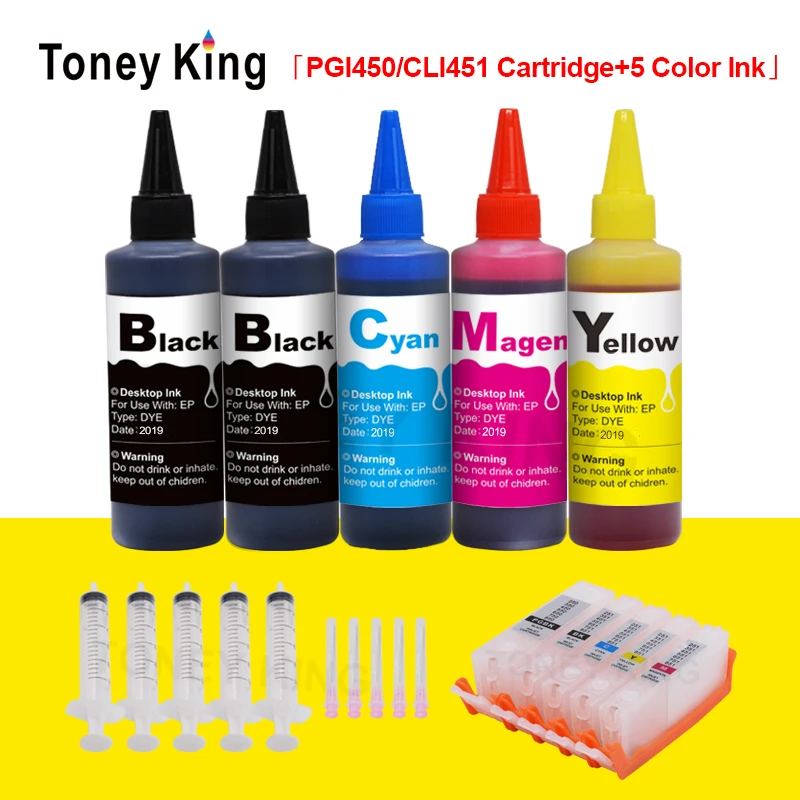 Toney King PGI 450 CLI 451 многоразовый картридж для Canon Pixma IP7240 MG5540 IX6540 IX6840 + 500 мл|Чернильные